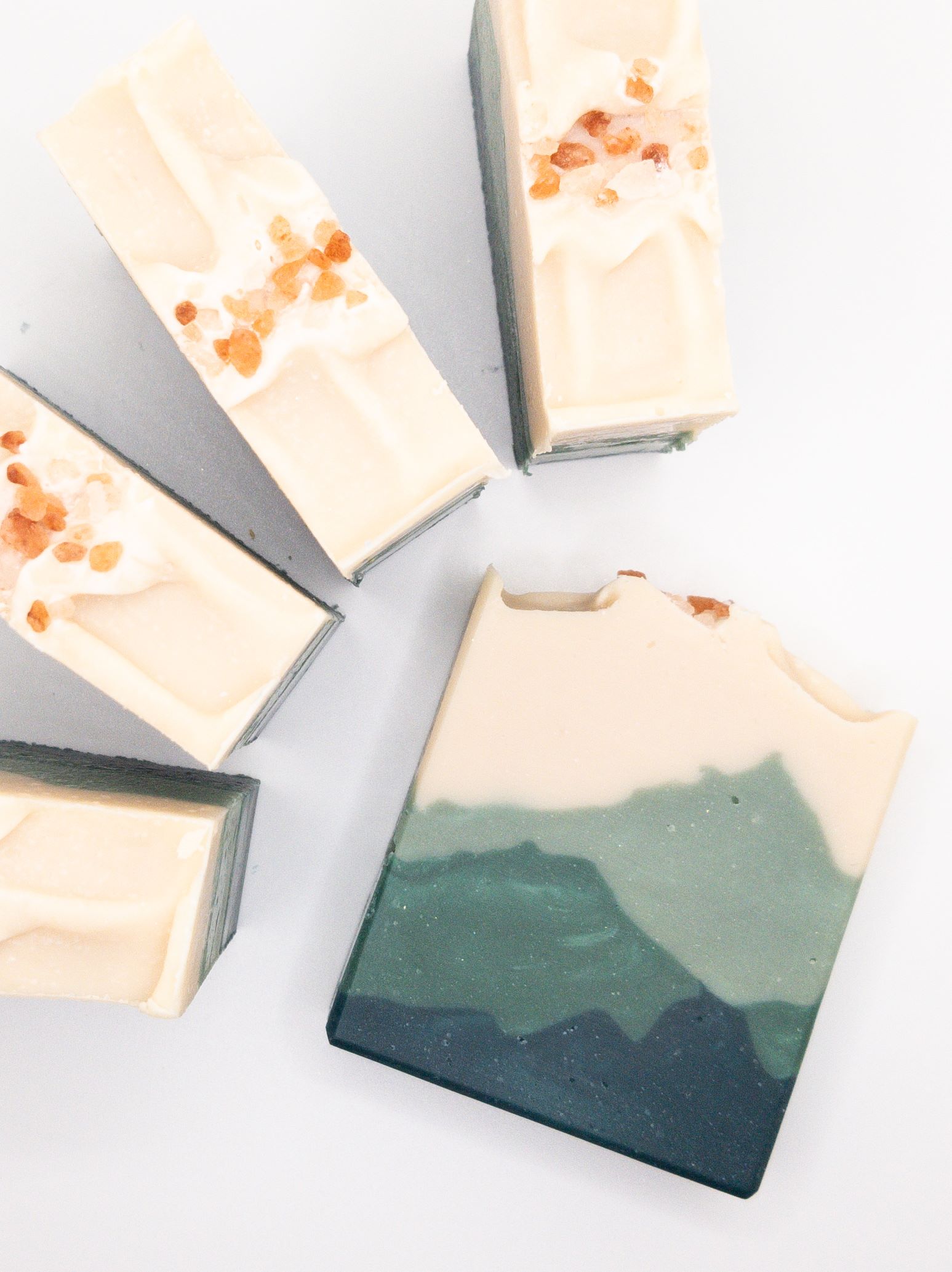 Handcrafted soap with inlays that look like mountains