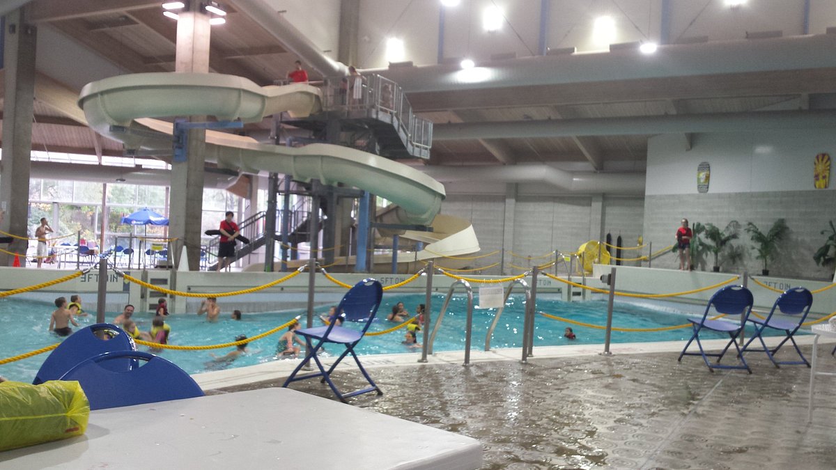 Free Swim Area of indoor pool with water slide