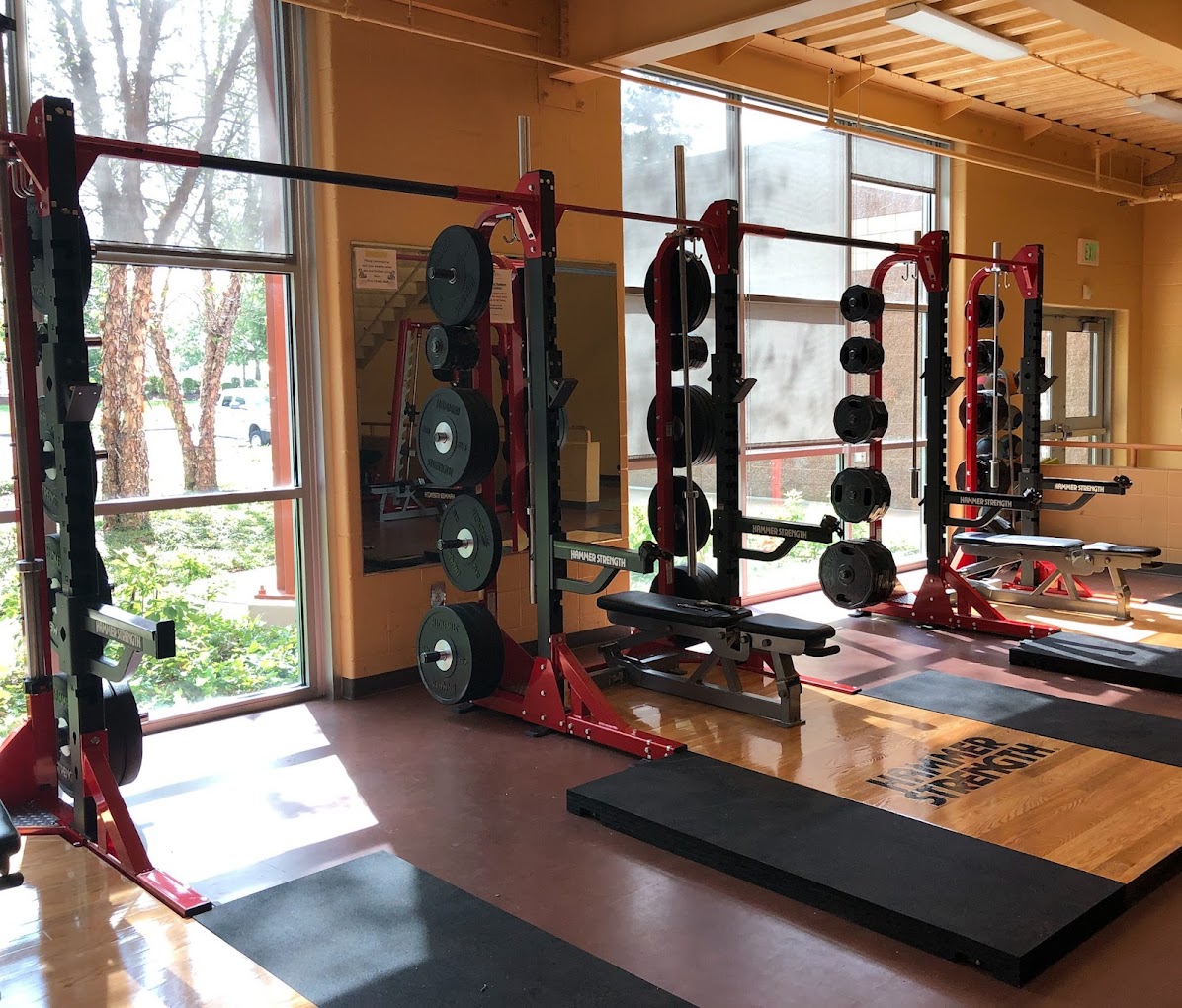 fitness room with large windows