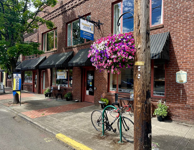 Brick Building with flowers and bicycle