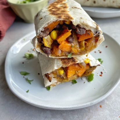 Wrap cut in half and stacked on top of each other