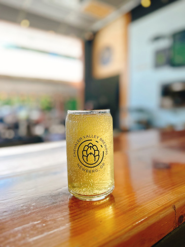 Chilled can of Chehalem Valley Brewing beer