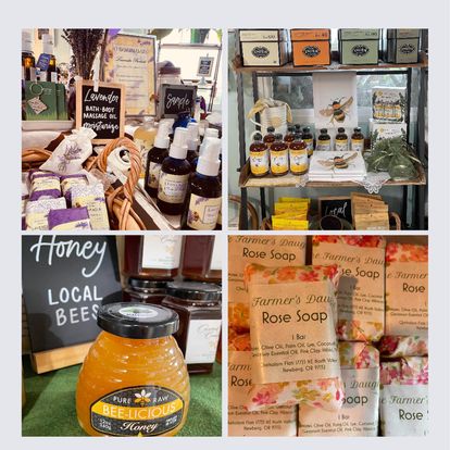 photo collage of soap, honey, and other products they sell