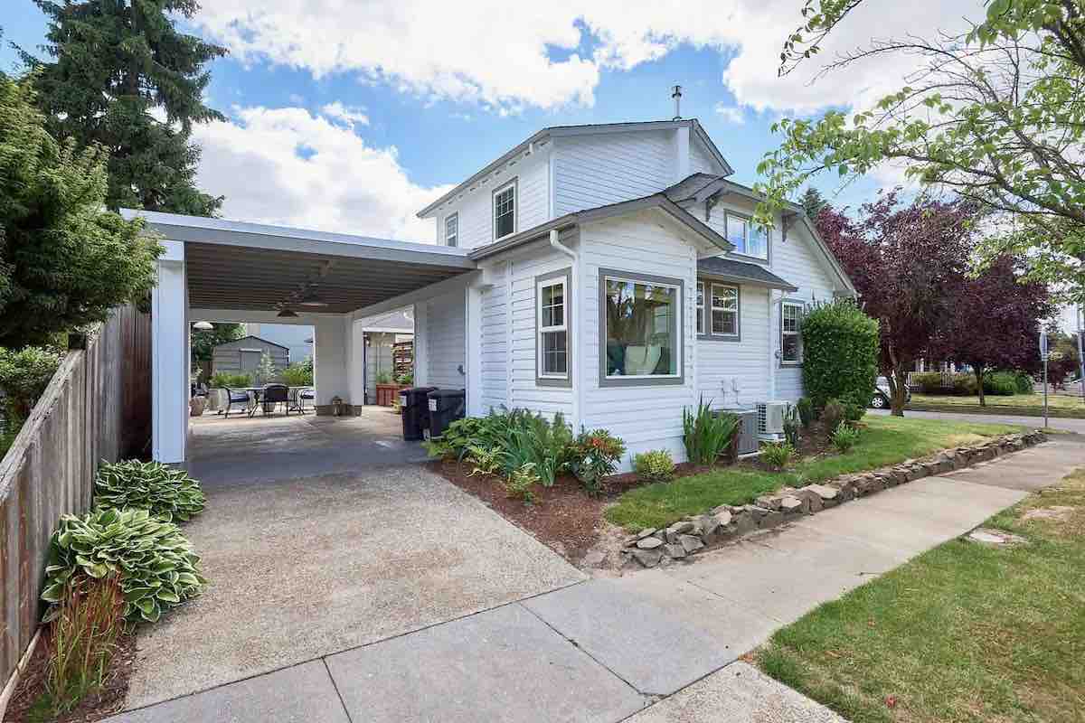 Driveway and covered parking area