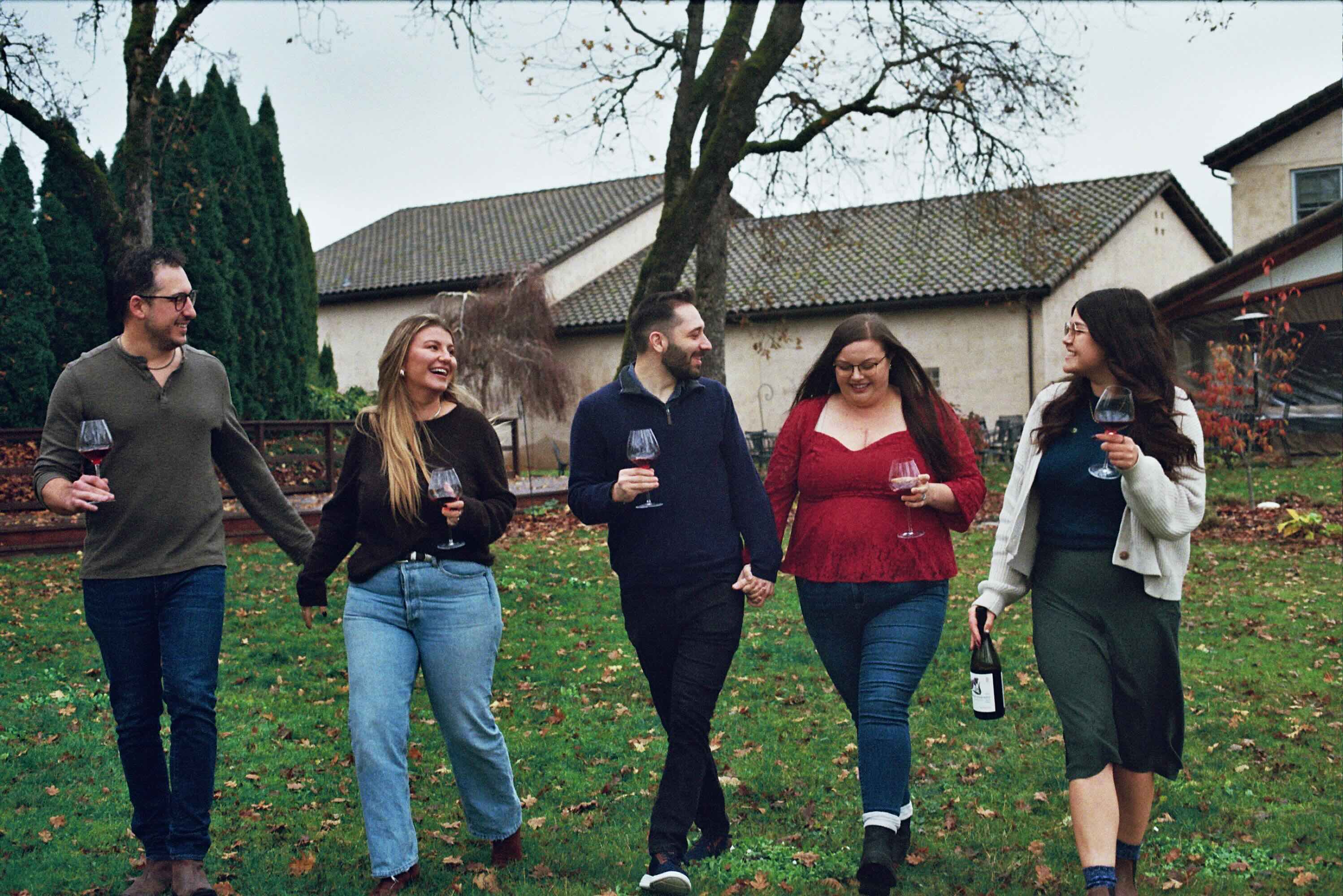 Friendly conversations around wine.