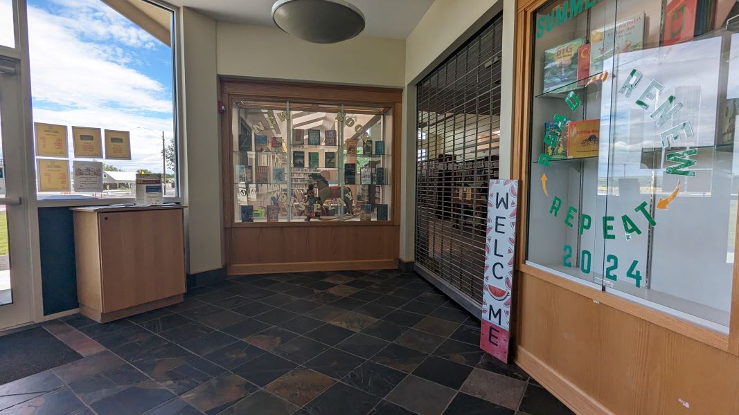 The inside entrance to the library