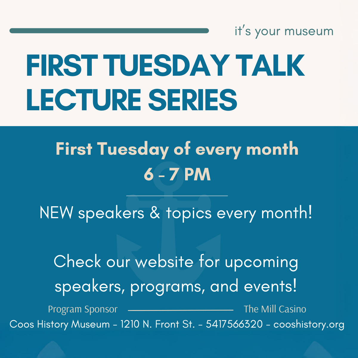 First tuesday talk lecture series information