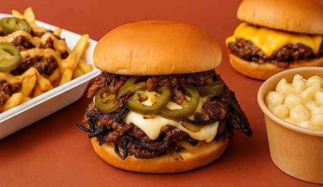 loaded hamburger and cheeseburger