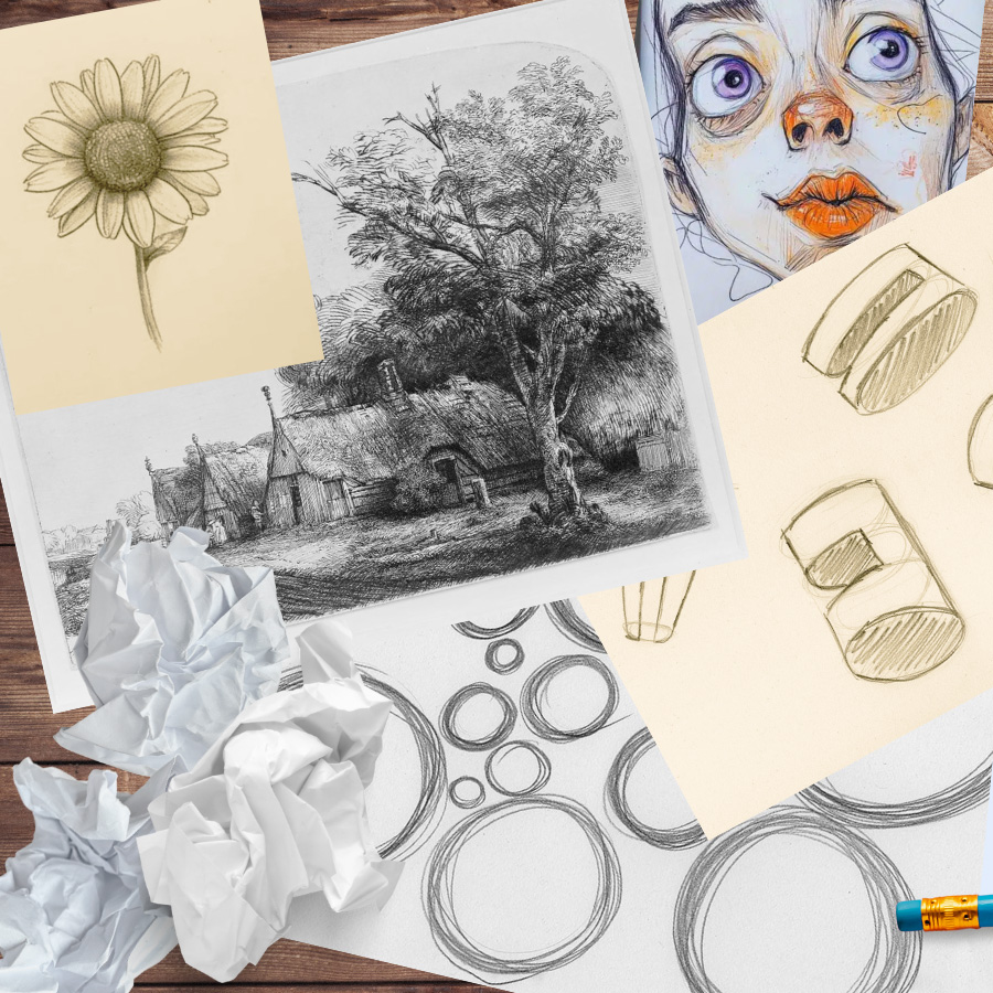 various examples of drawing styles and subjects