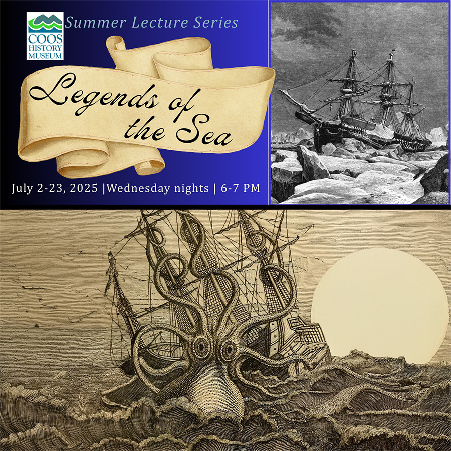 old timey images of tall ships on rough seas including one being torn under by a massive kraken