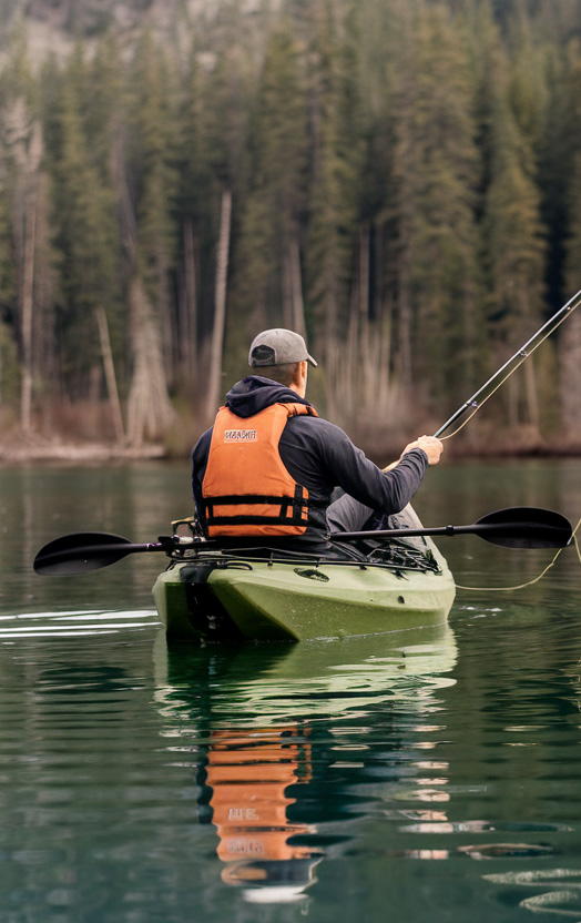 man fishing from in a kayak