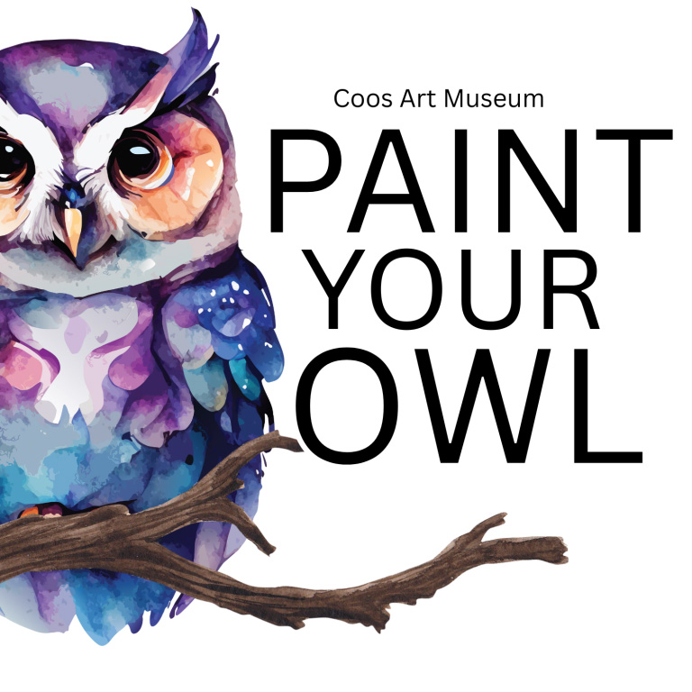 a owl colored in purples and lavender tones sitting on a branch with the text paint your owl