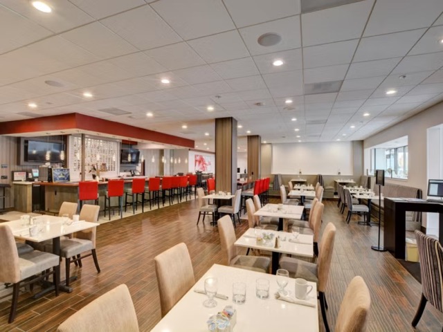 bar and dining area of modern styled restaurant