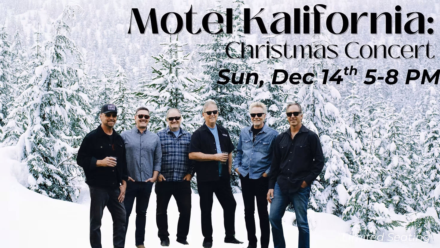 Band members standing in front of snowy forest