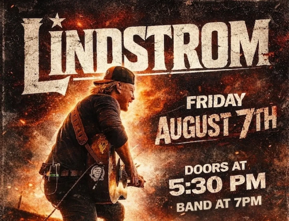 Event poster showing Lindstrom on stage playing guitar