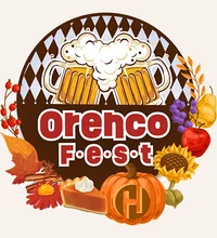Graphic with beer and fall leaves and fruits surrounding the logo