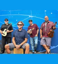Group of musicians against a blue background