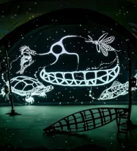 Light drawings on a stage backdrop