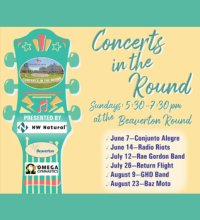 Concerts in the Round graphic with a guitar and text next to it