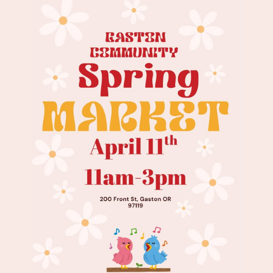 Graphic with text with two songbirds singing with flowers surrounding them