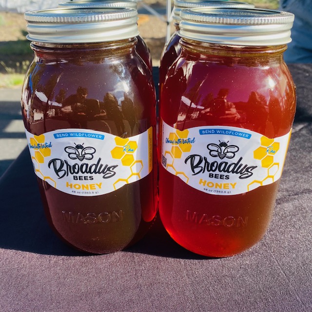 Jars of honey sitting in the gleaming sun