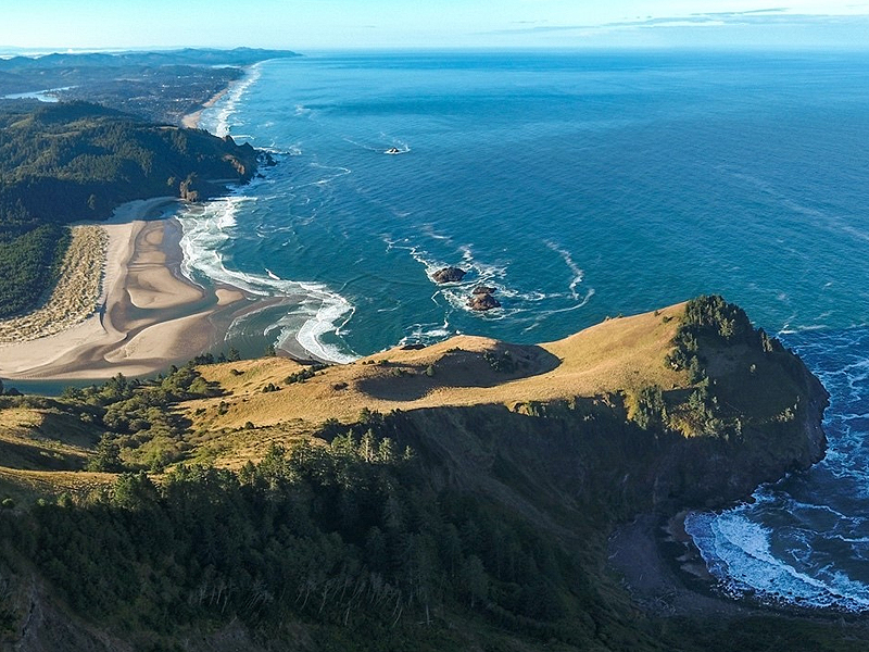 Aerial view of Cascade Head and the coastline to the south.