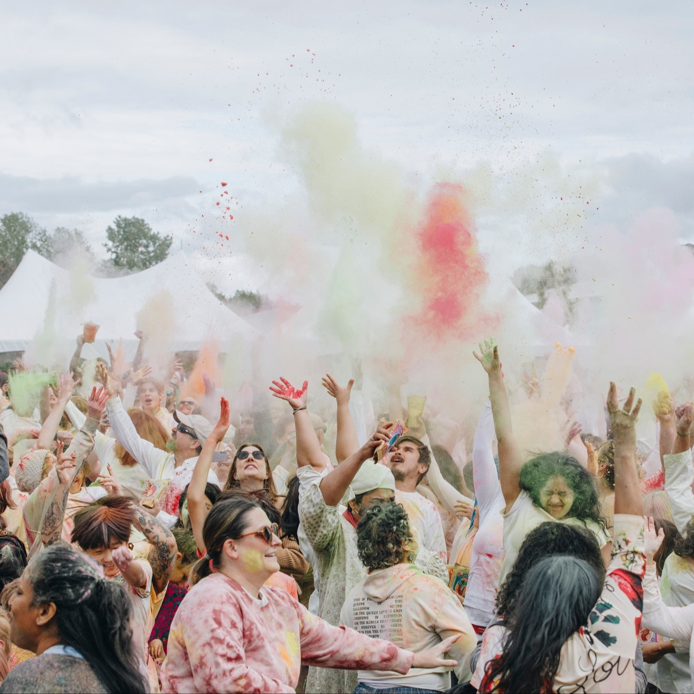 crowd of people at a Holi festival