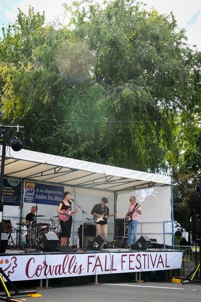 Band plays on stage at the Corvallis Fall Festival
