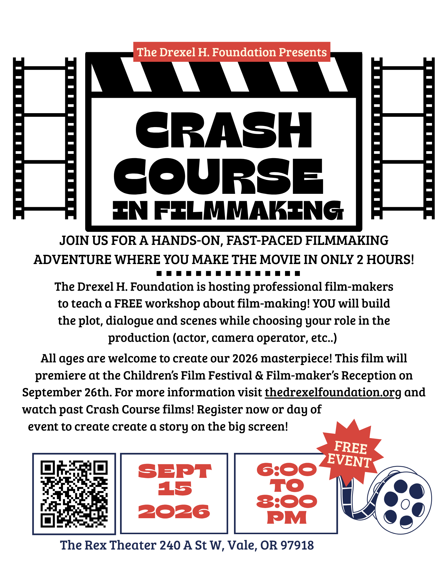 The annual Crash Course in Filmaking presented by the Drexel H. Foundation, 2026.